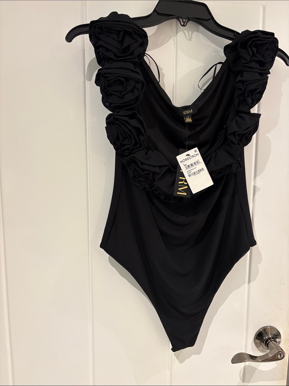 AFRM Black Ruffle-Trim Scoop Neck One-Piece